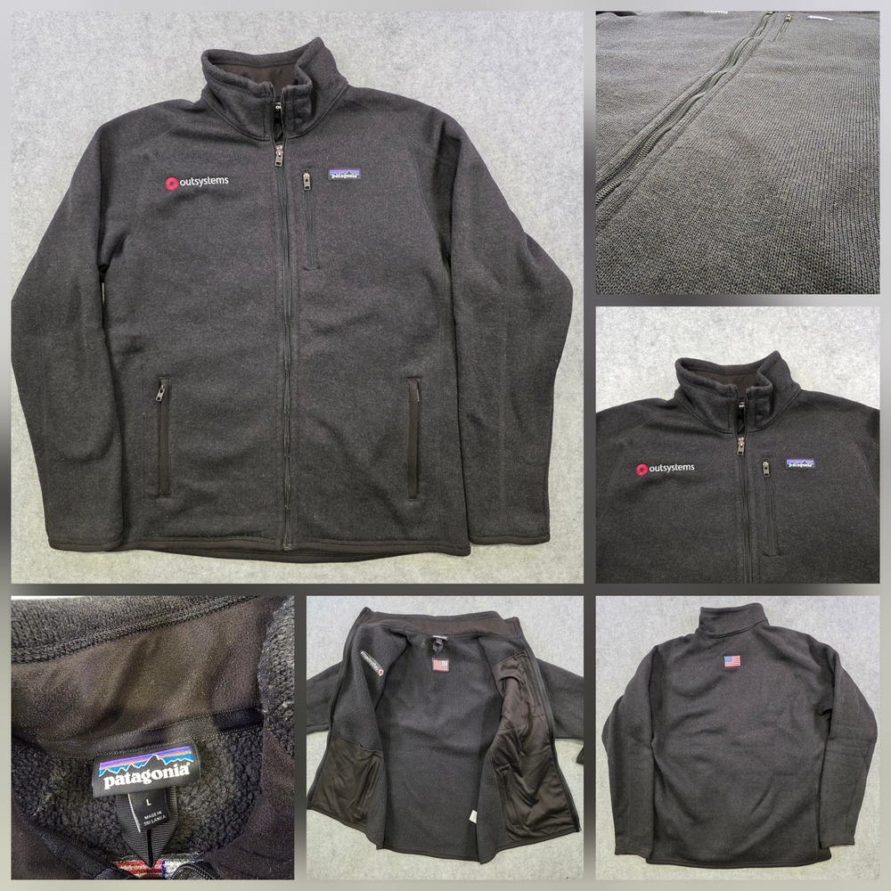 Patagonia Better Sweater Jacket Mens‎ Large Black Outsystems USA Flag 25528